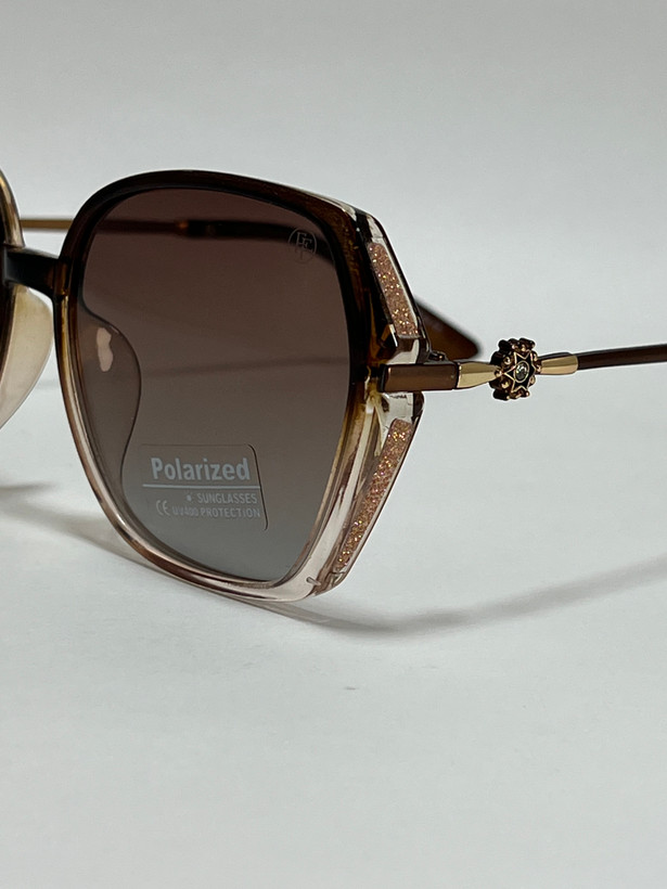 نمای نزدیک از فریم کائوچویی قهوهای عینک آفتابی فیلیپ فابین