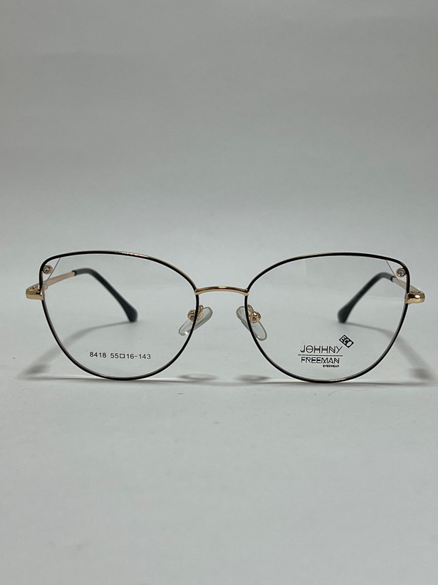 نمای پشت فریم عینک طبی گربه ای زنانه فلزی جانی فریمن مدل اکو Johnny Freeman Eco مشکی طلایی شیک
